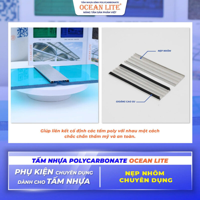 phụ kiện tấm lợp polycarbonate nẹp nhôm chuyên dụng